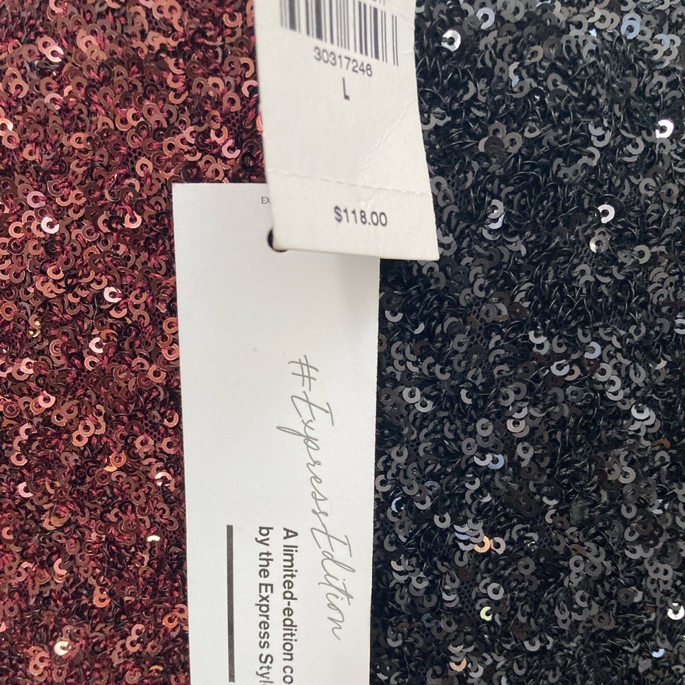 NWT Express Sequin Color Block Faux Wrap Mini Dress Espresso Black - Picture 13 of 15